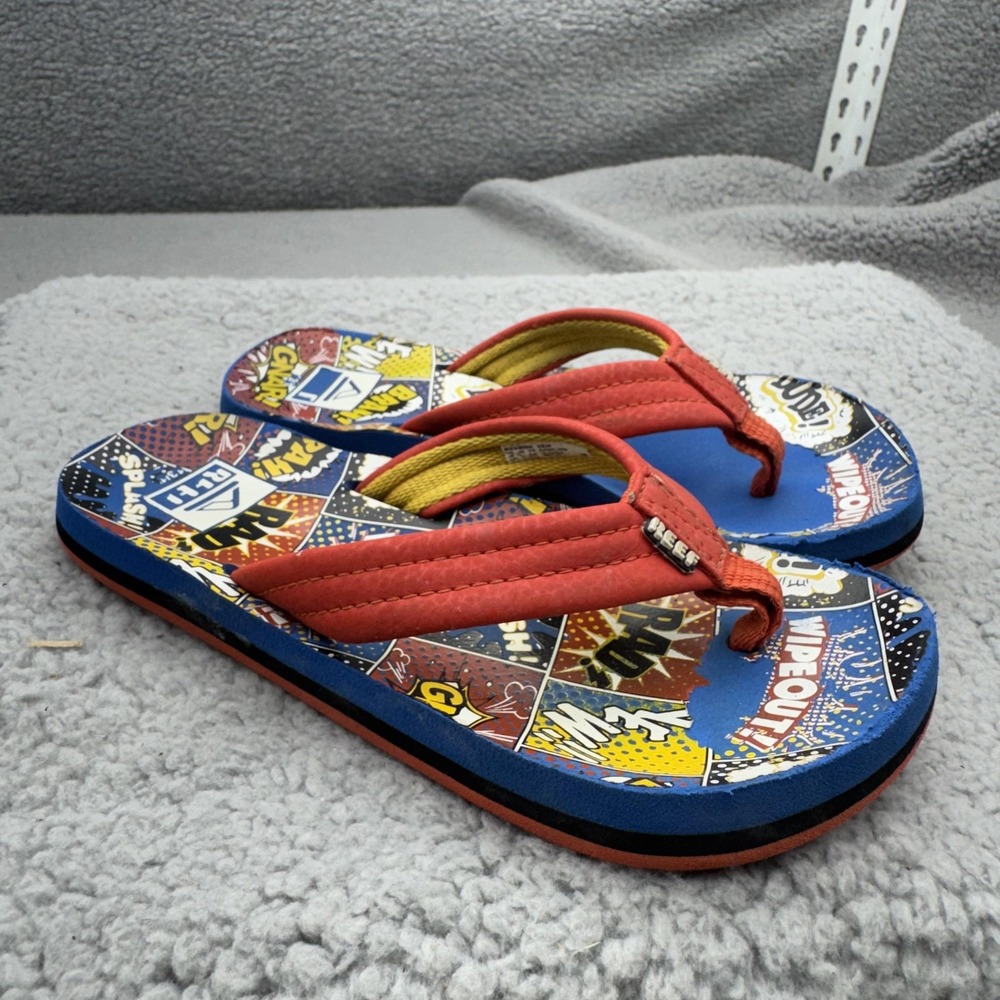 Reef Flip Flop Boys 13 Multicolor Comic Book Pop Art Beach Sandal Casual